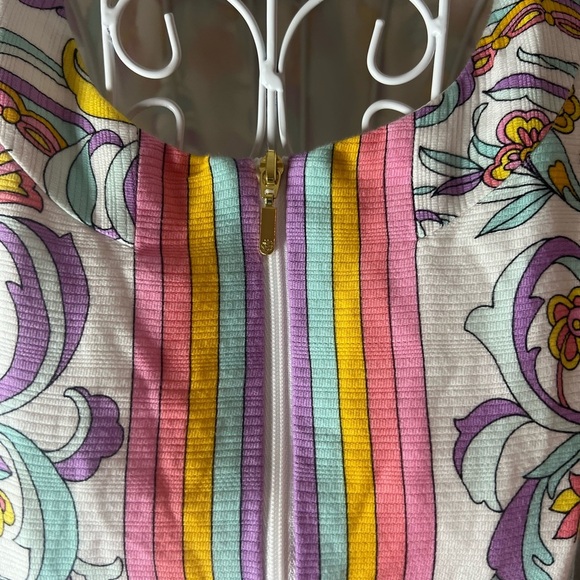 Trina Turk Floral Arboretum Mini Dress Short Sleeve Full Zip Front Size 6 Preppy - Picture 5 of 9